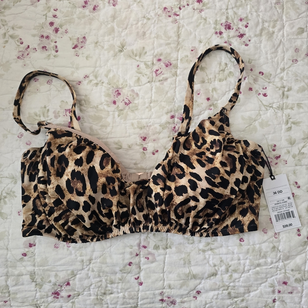 Leopard Print Swim Bikini Top Only 36 DD